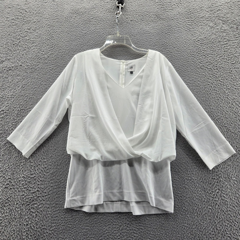 Cabi Womens Indulge Tunic Top Medium Ivory Layered V-Neck Lightweight‎ Drape